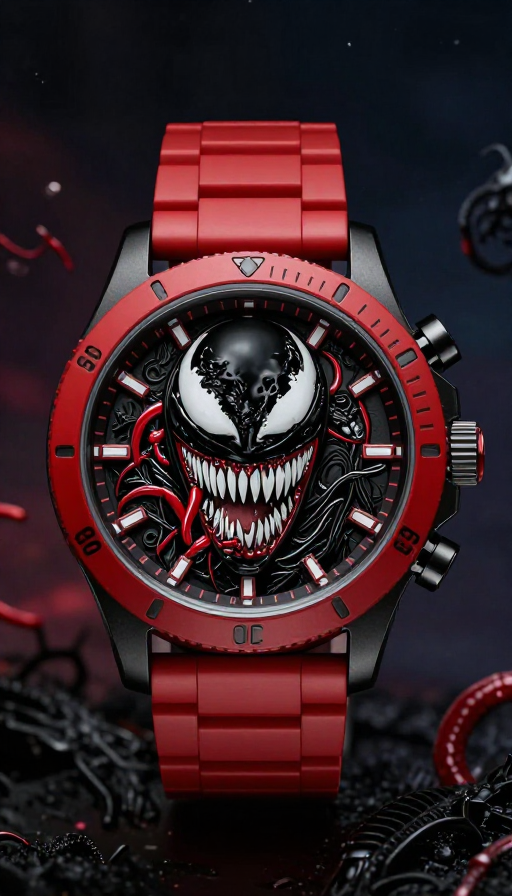 毒液红黑表款:宇宙神秘氛围下的电影元素腕表设计