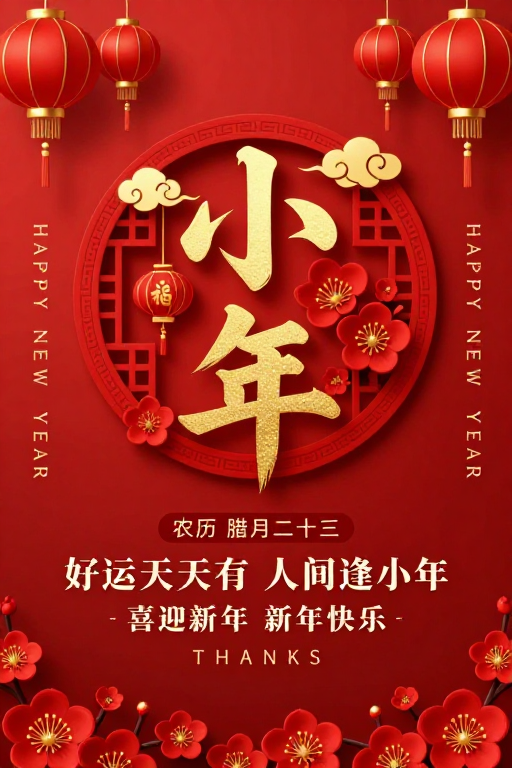 国潮小年：红色金彩传统节庆海报