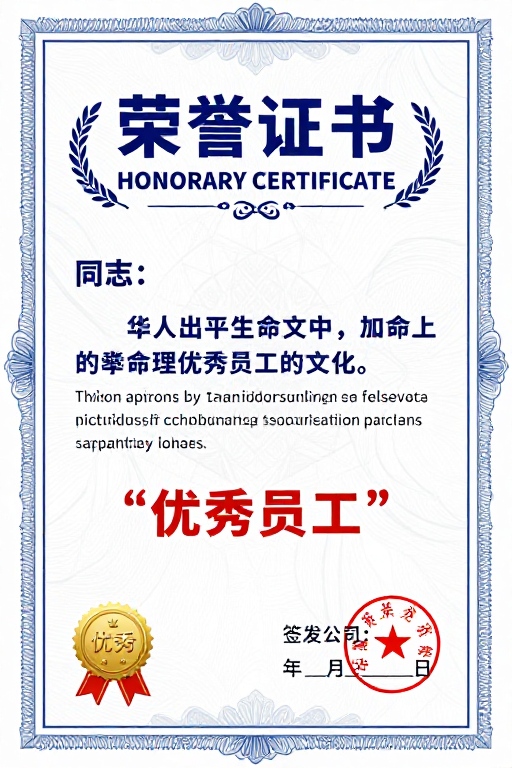 蓝白配色权威荣誉证书海报设计