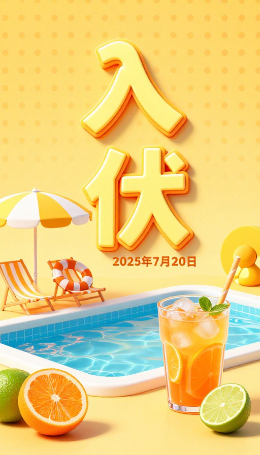 热烈清凉入伏海报：2025夏日活力设计
