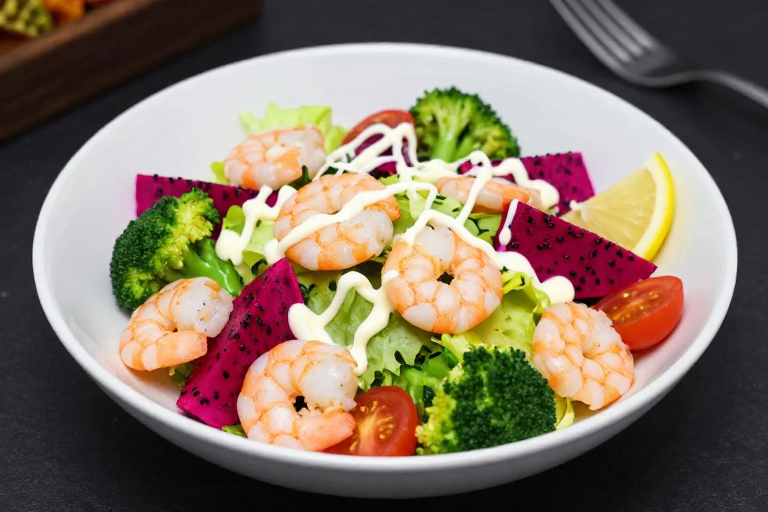 鲜虾火龙果西兰花健康沙拉