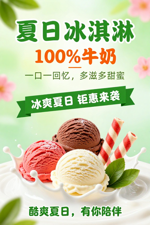 清新夏日冰淇淋海报,甜蜜冰爽视觉盛宴