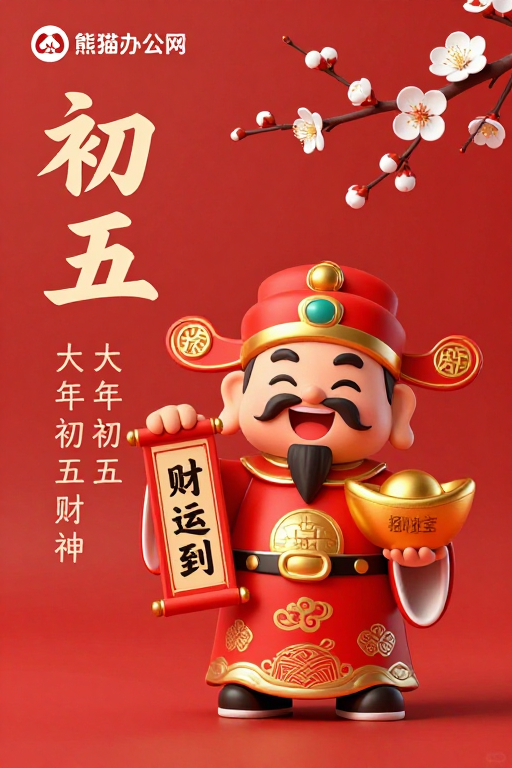初五迎财神：春节吉祥富贵海报