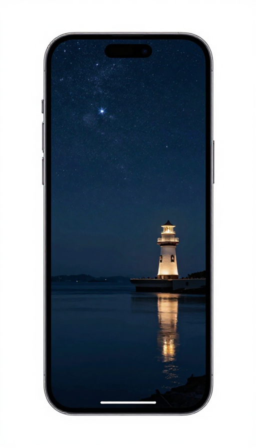 星空湖影与灯塔:静谧夜景之美