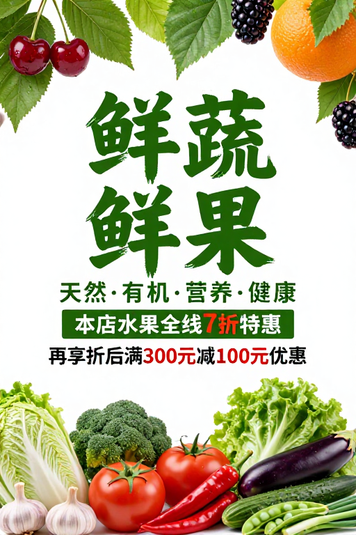 鲜蔬鲜果促销海报：清新自然健康活力设计