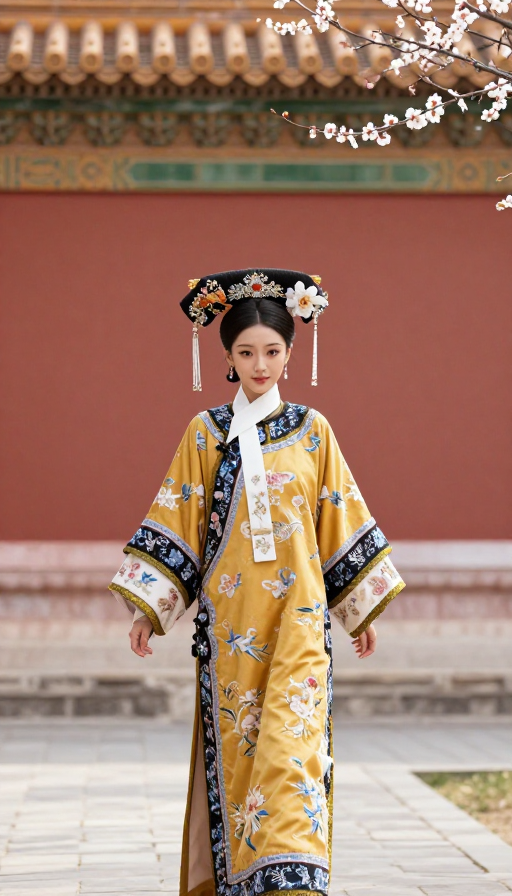 姜黄格格宫墙漫步：清婉优雅的全景人像