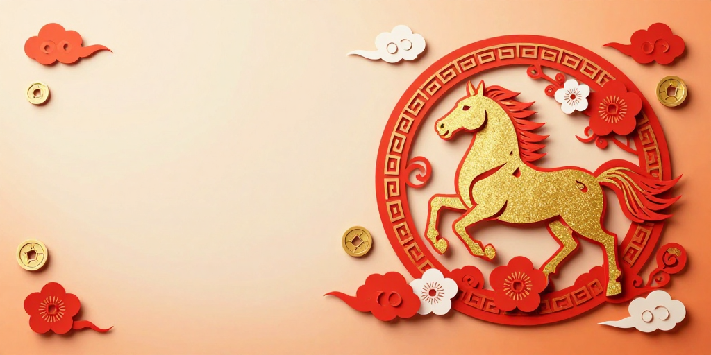 中国风奔马剪纸艺术背景图