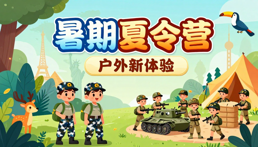 全球探险·趣味训练：暑期夏令营卡通海报