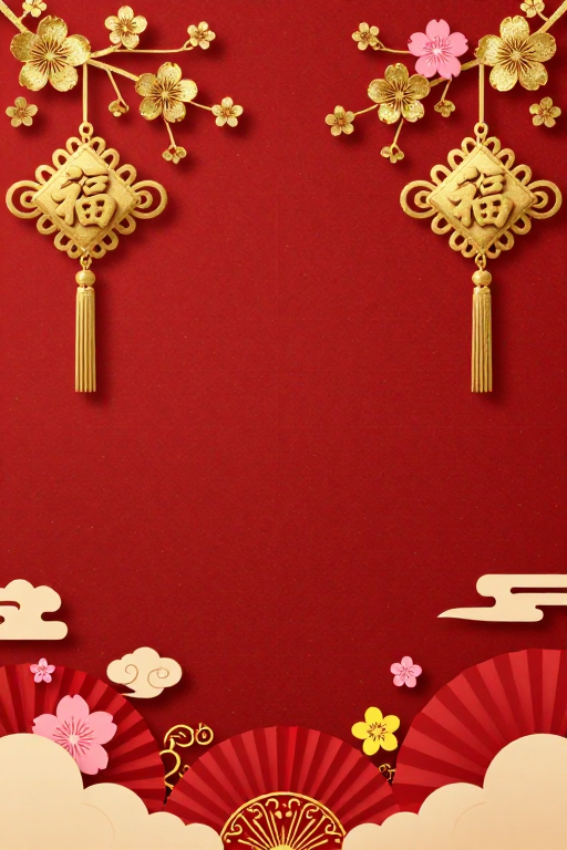 喜庆中国风背景 福字金结梅花纹饰