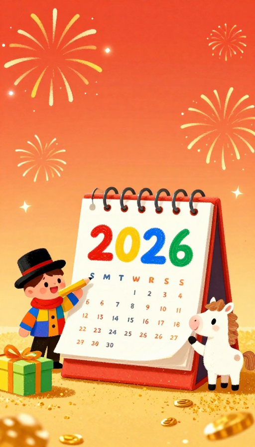 2026新年手绘贺卡：温暖童趣插画