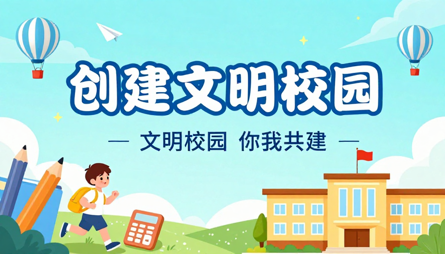 清新校园文明宣传海报：扁平插画风格