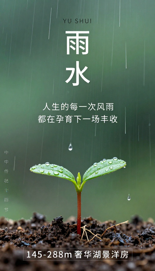 雨水节气海报:东方美学与生机盎然的春日画卷