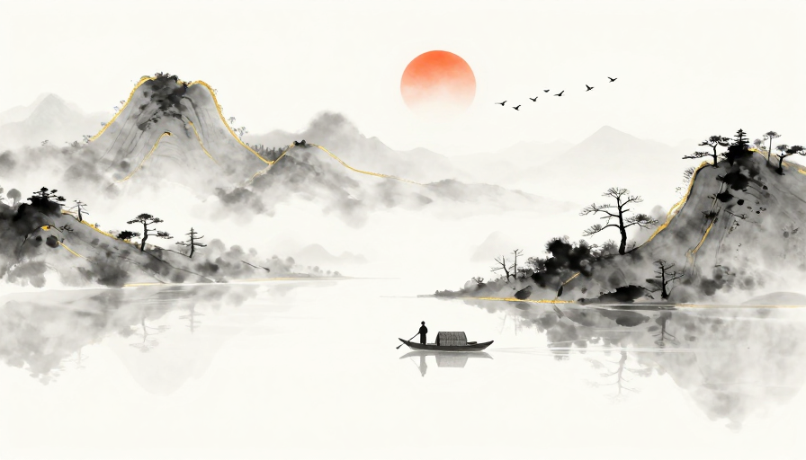新中式水墨山水与金箔意境背景