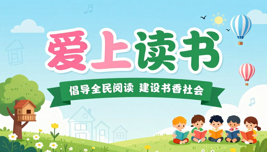 清新插画风儿童公益海报:爱上读书推广全民阅读