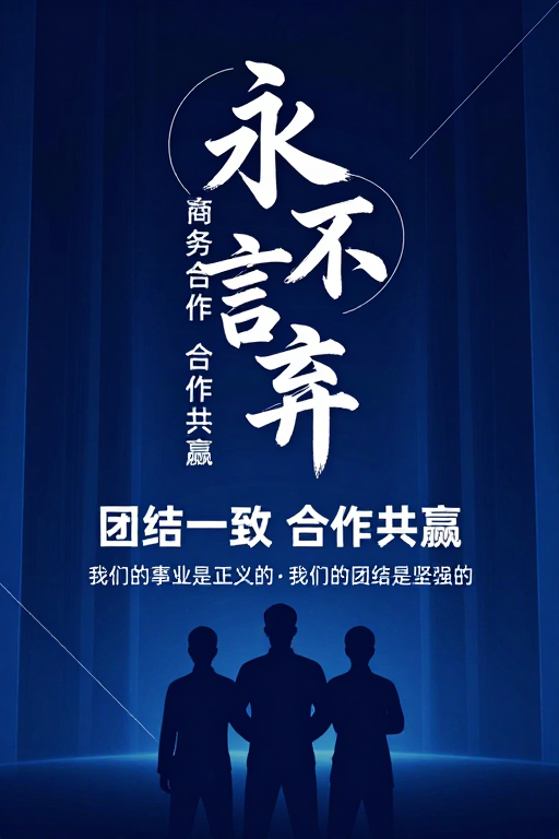 永不言弃:科技书法融合的企业精神海报