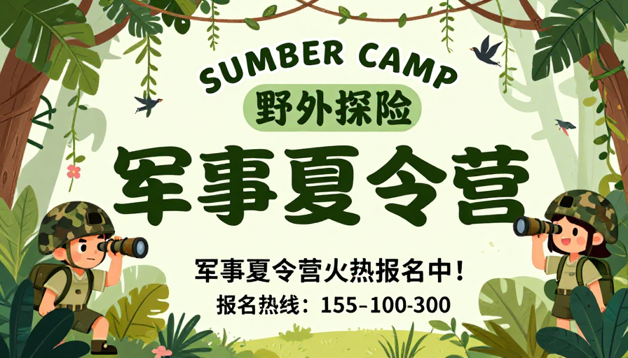 趣味军事夏令营宣传手绘海报