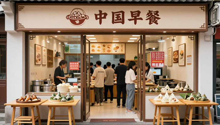 中式早餐热闹开张,美味粽子迎客来