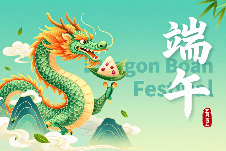 端午庆典:青绿神龙腾飞插画