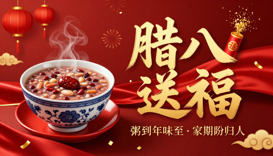 腊八节喜庆海报：热粥送福迎年味