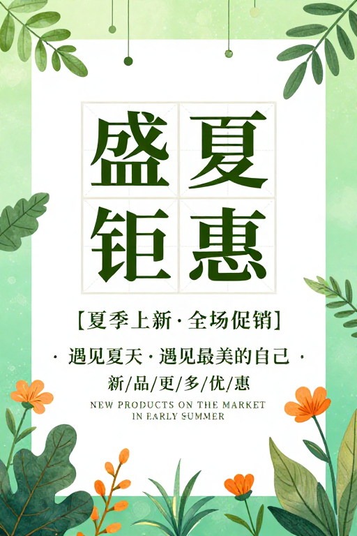 清新夏日促销海报：盛夏钜惠视觉设计