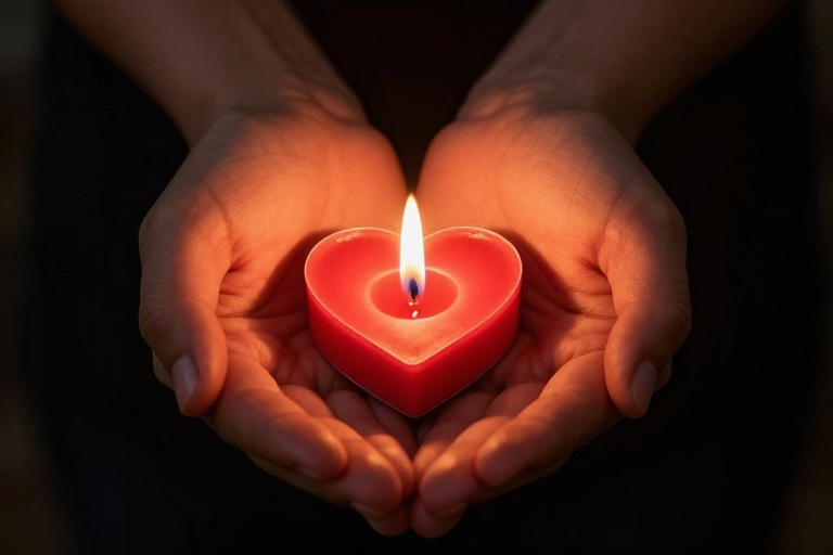 烛光祈愿：温暖手掌轻托红心