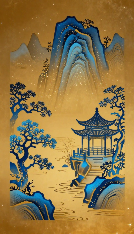 琥珀青花流光｜东方意境星空图