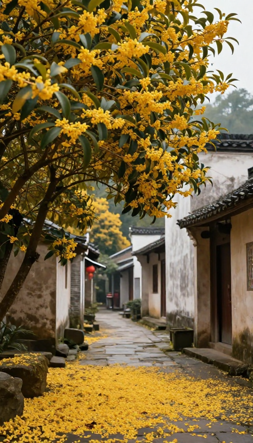 金秋桂影：古村沉醉于花香与落叶之美