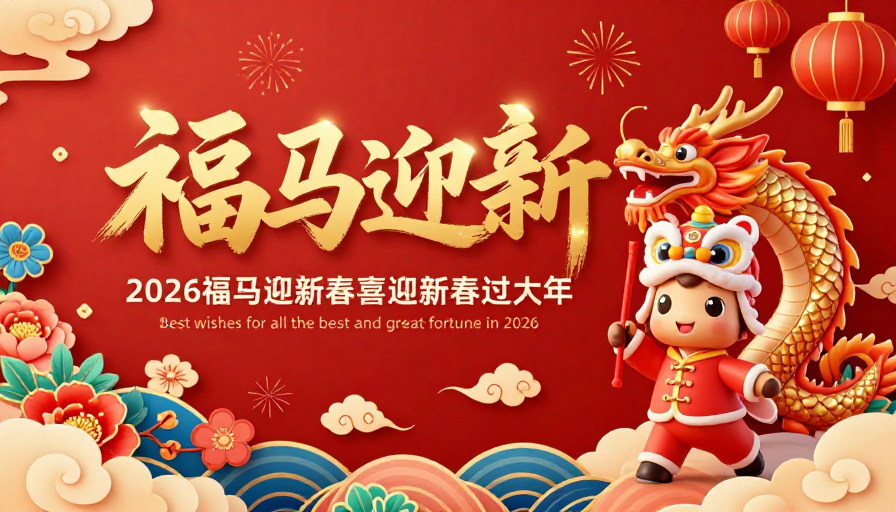 金红撞色中国风2026福马迎新春海报