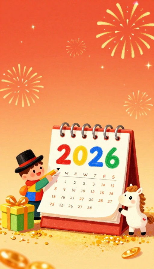 2026新年手绘日历插画海报