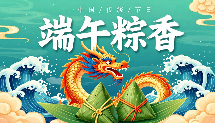 端午国风插画：金龙腾跃，粽香四溢