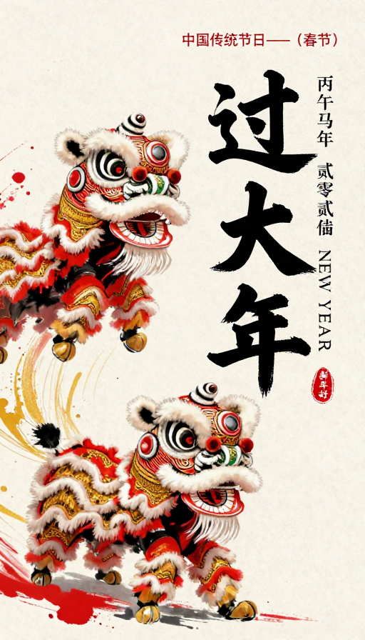 新国潮水墨·过大年:传统与现代交融的春节海报