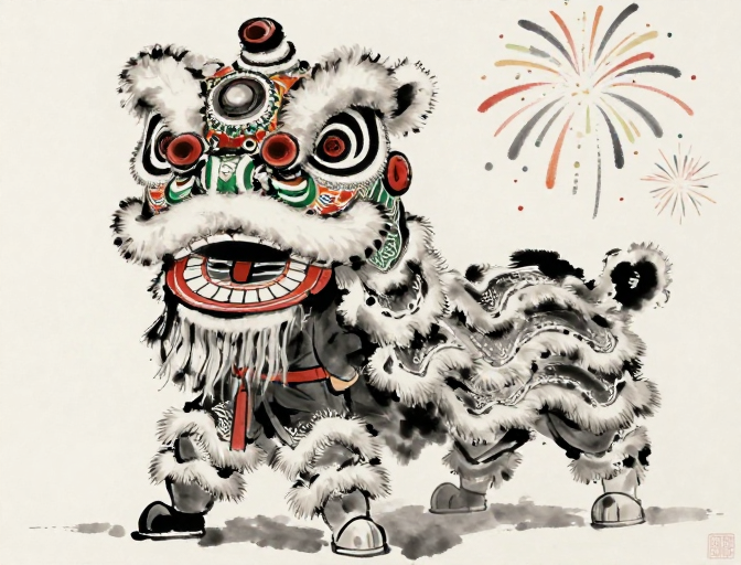 水墨动画：少年与醒狮的新年绽放