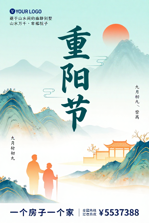 金秋重阳：水墨山水间的传统佳节祝福