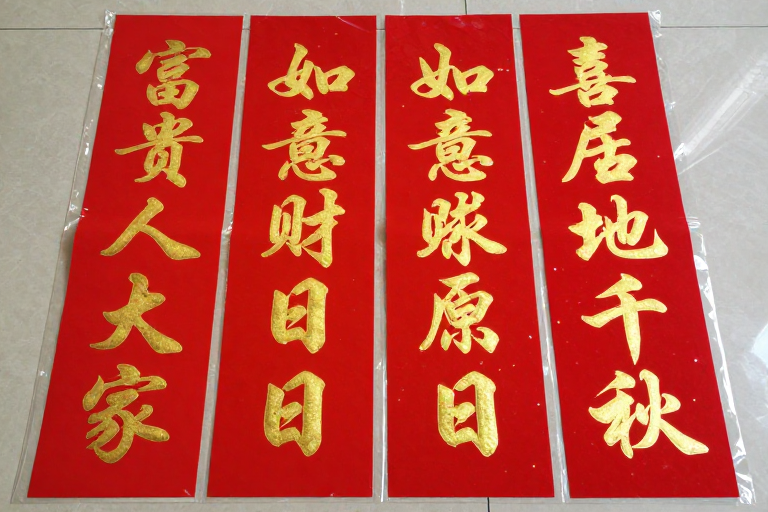 高清红色春联平铺展示 春节装饰广告素材