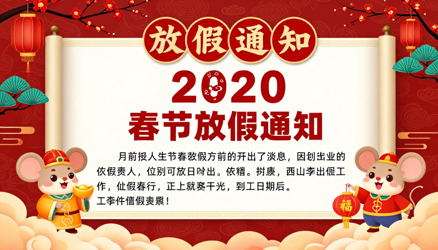 红金中国风春节放假通知卷轴海报