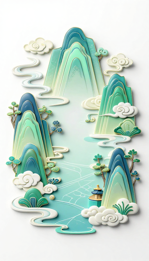 梦幻3D立体浮雕中国风艺术插画