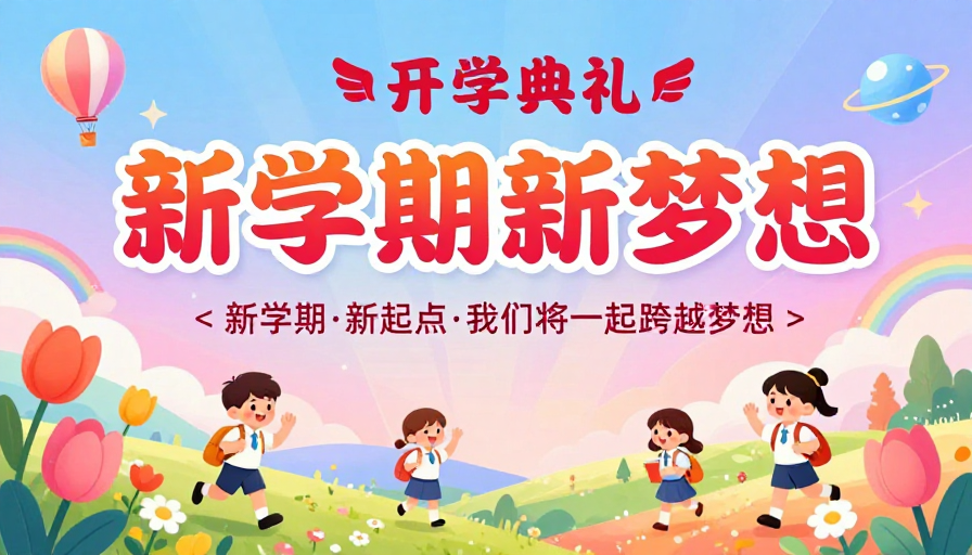 高饱和梦幻开学插画:童真与希望交织