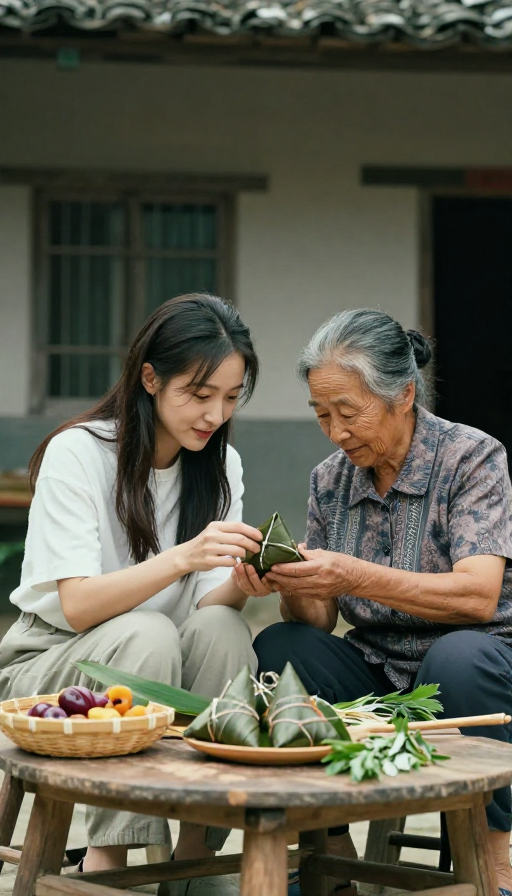 端午温情:乡村母女包粽子电影感瞬间