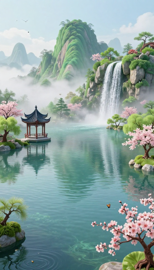 瑶池仙境：云雾缭绕的超凡脱俗美景
