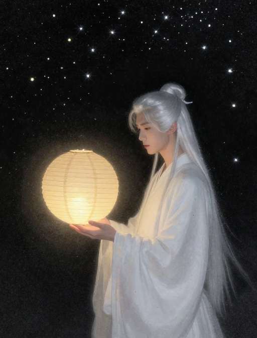 雪夜纸灯少年:岩彩点彩梦幻光影