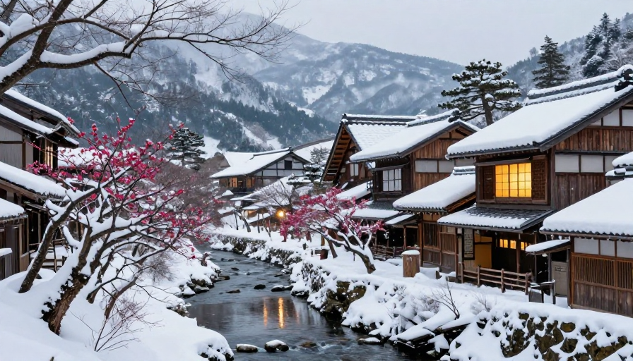 雪覆日式古村·冬日暖阳透窗