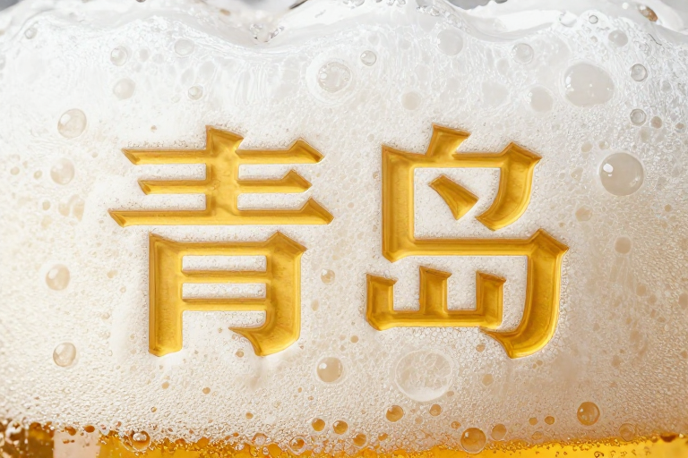 超写实啤酒泡沫‘青岛’立体字海报