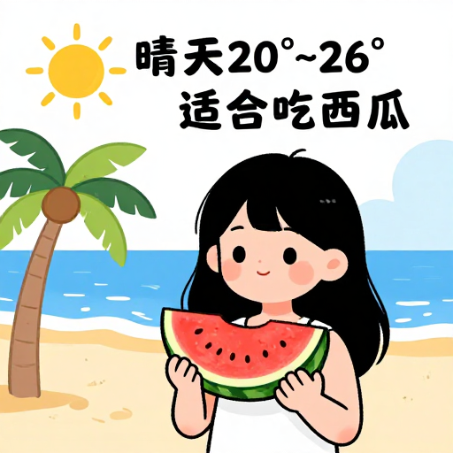 夏日沙滩漫画：20-26℃清凉西瓜时光