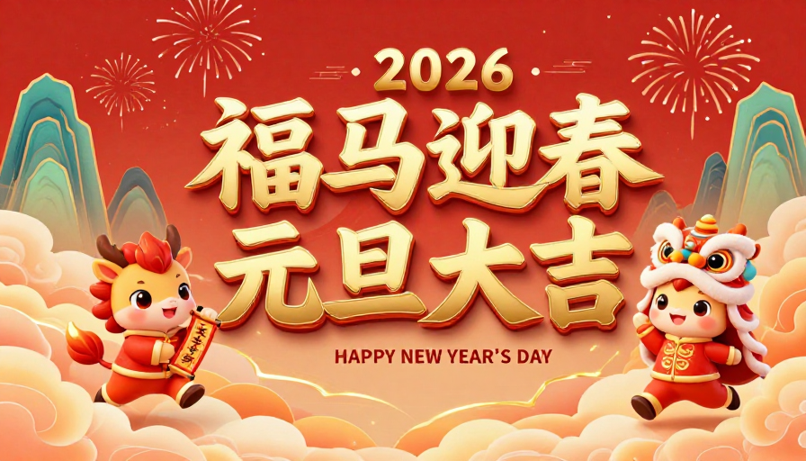 喜庆中国风2026马年元旦烫金书法贺岁海报