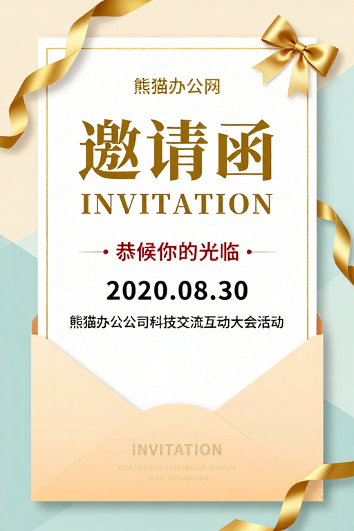 金色丝带装饰的优雅现代邀请函海报设计