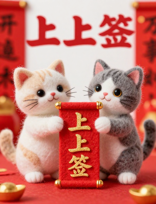 小猫捧上上签，红运当头贺新年