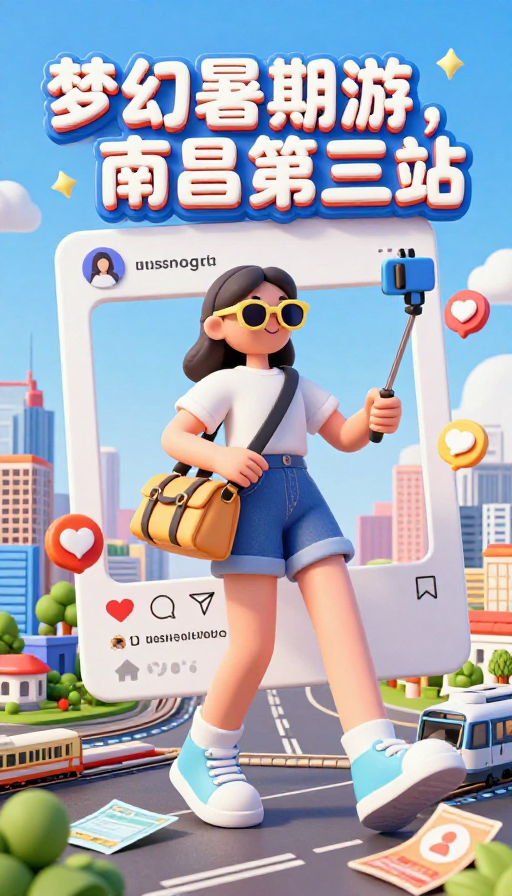 梦幻暑期游：女孩踏进社交相框的3D创意之旅