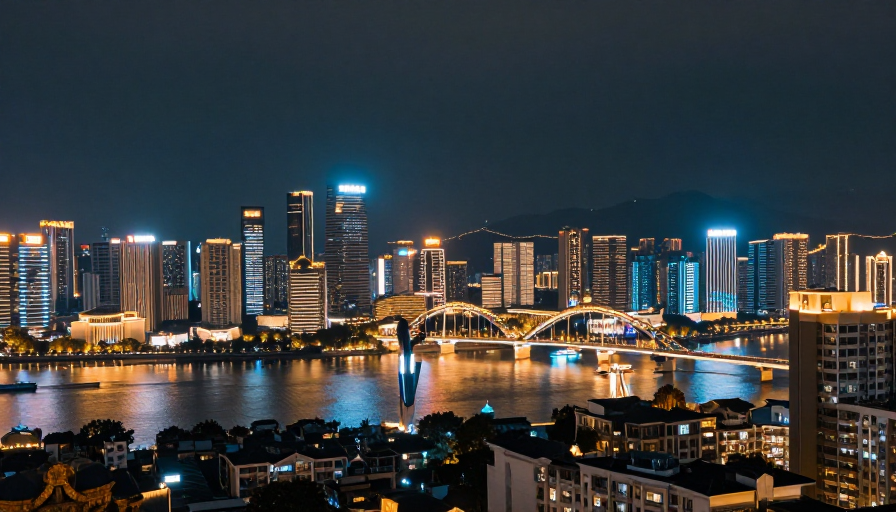 福州夜景璀璨,城市灯火辉映闽江畔