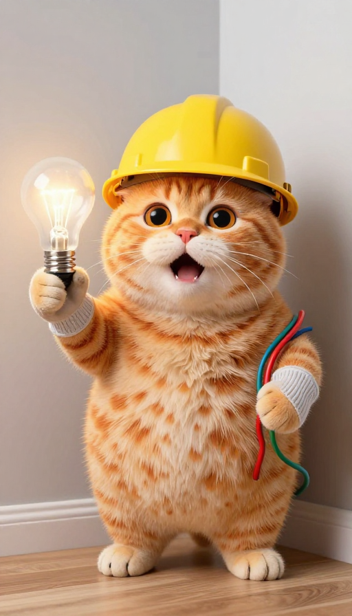 萌橘猫戴安全帽学电安