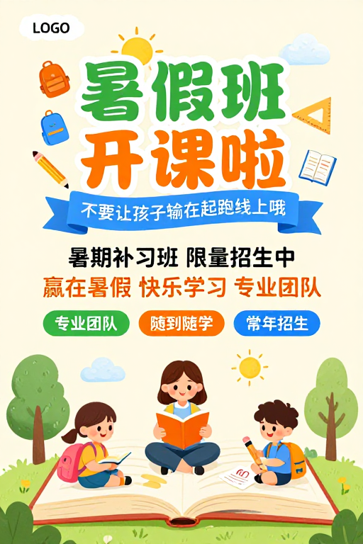 温馨手绘夏日暑期班招生海报